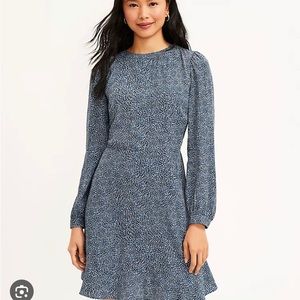Loft Cheetah Print Long Sleeve Ruffle Dress